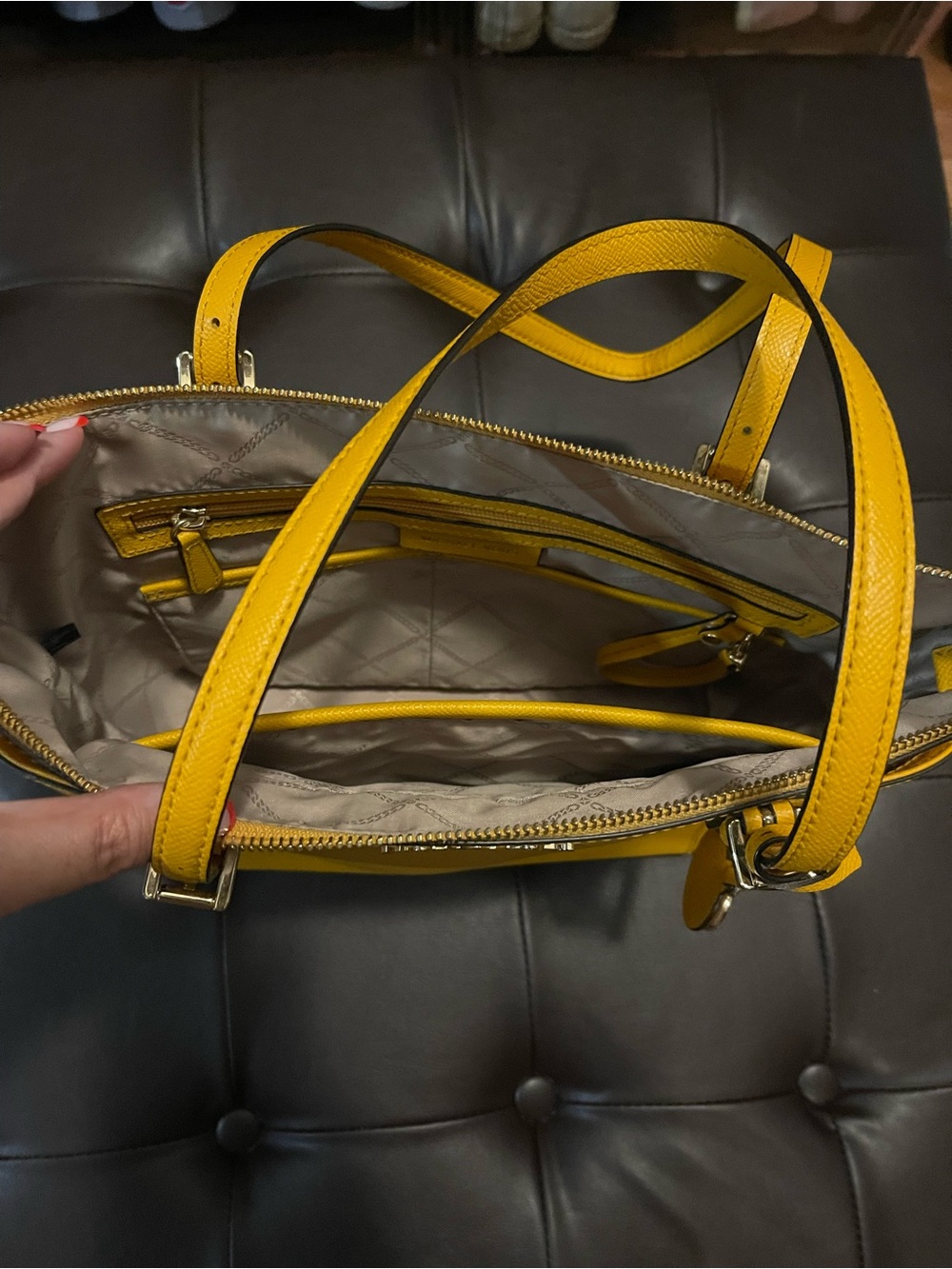 Michael Kors Mustard Saffiano Leather Tote with Gold-Tone Hardware - Picture 3 of 5